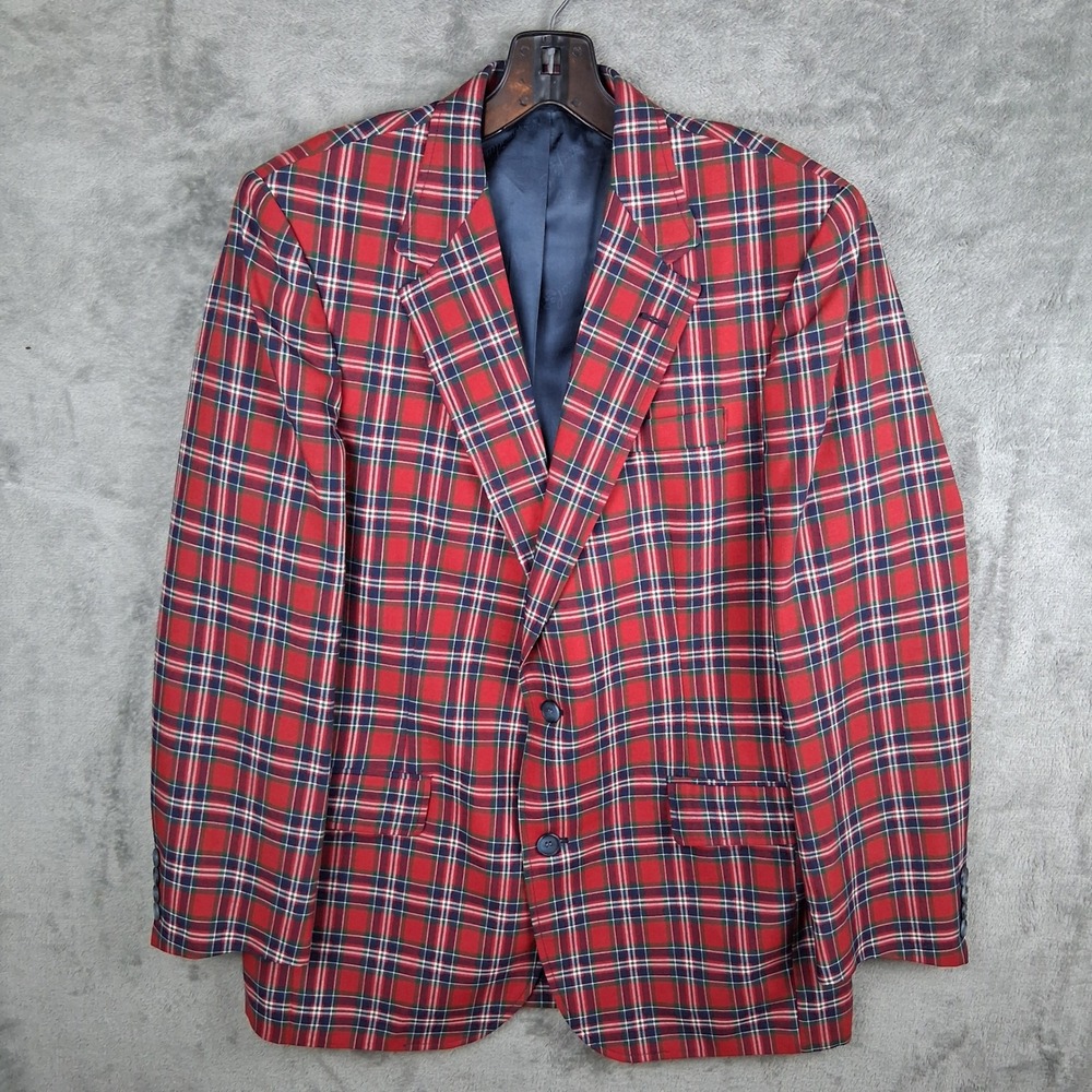 Vintage 80s Imperial Blazer Mens 40 Red Tartan Plaid Unstructured Sport Coat